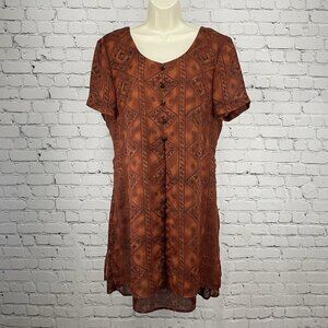 VTG R.J. & Co. Dark Orange Flowy Lined Geometric Zip Dress Made In USA Size 14